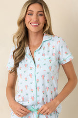 Mint to Be Mine Mint Green Multi Floral Print Short Sleeve Pajama Top