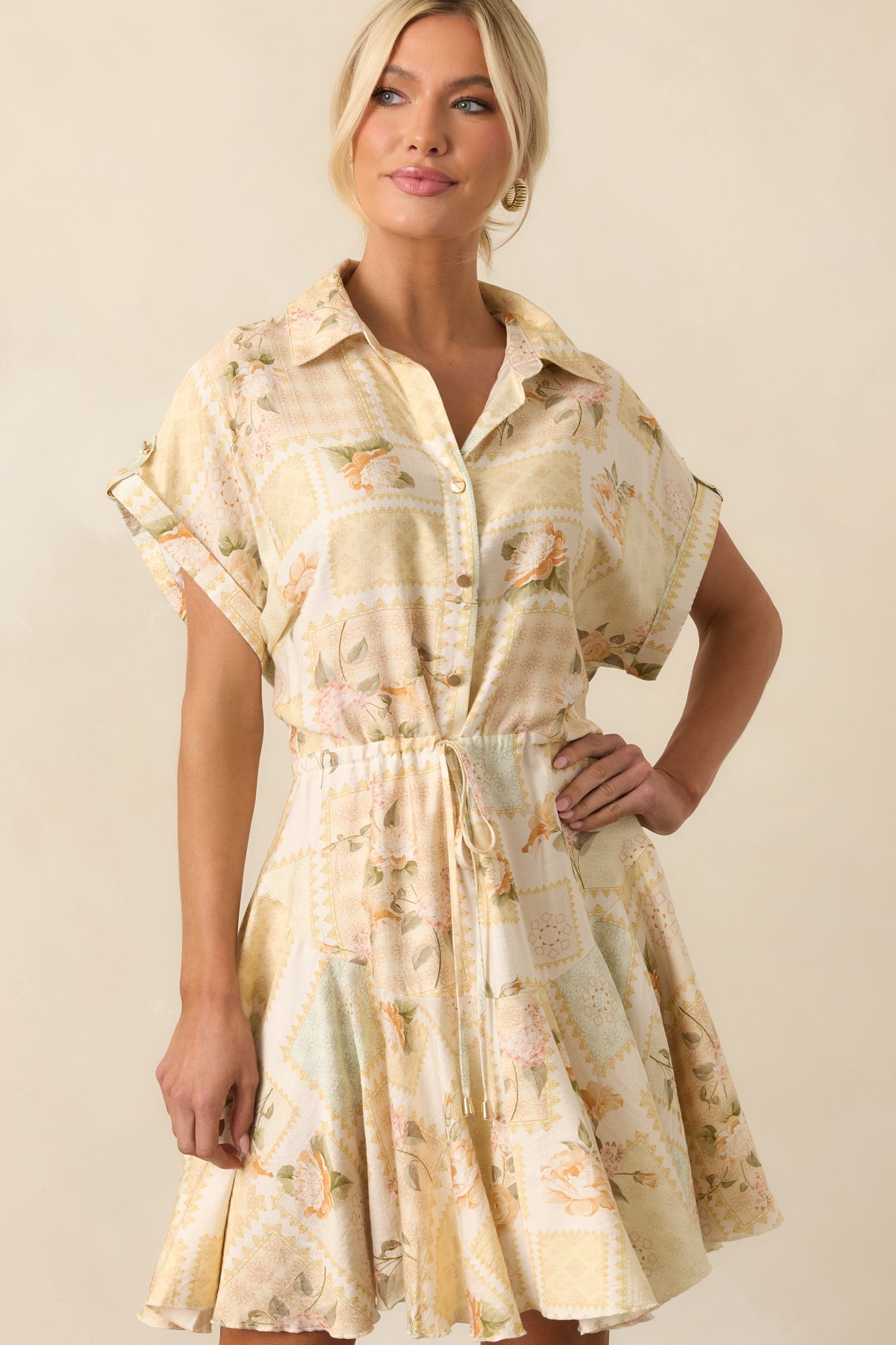 Made Me Smile Yellow Floral Patchwork Mini Dress