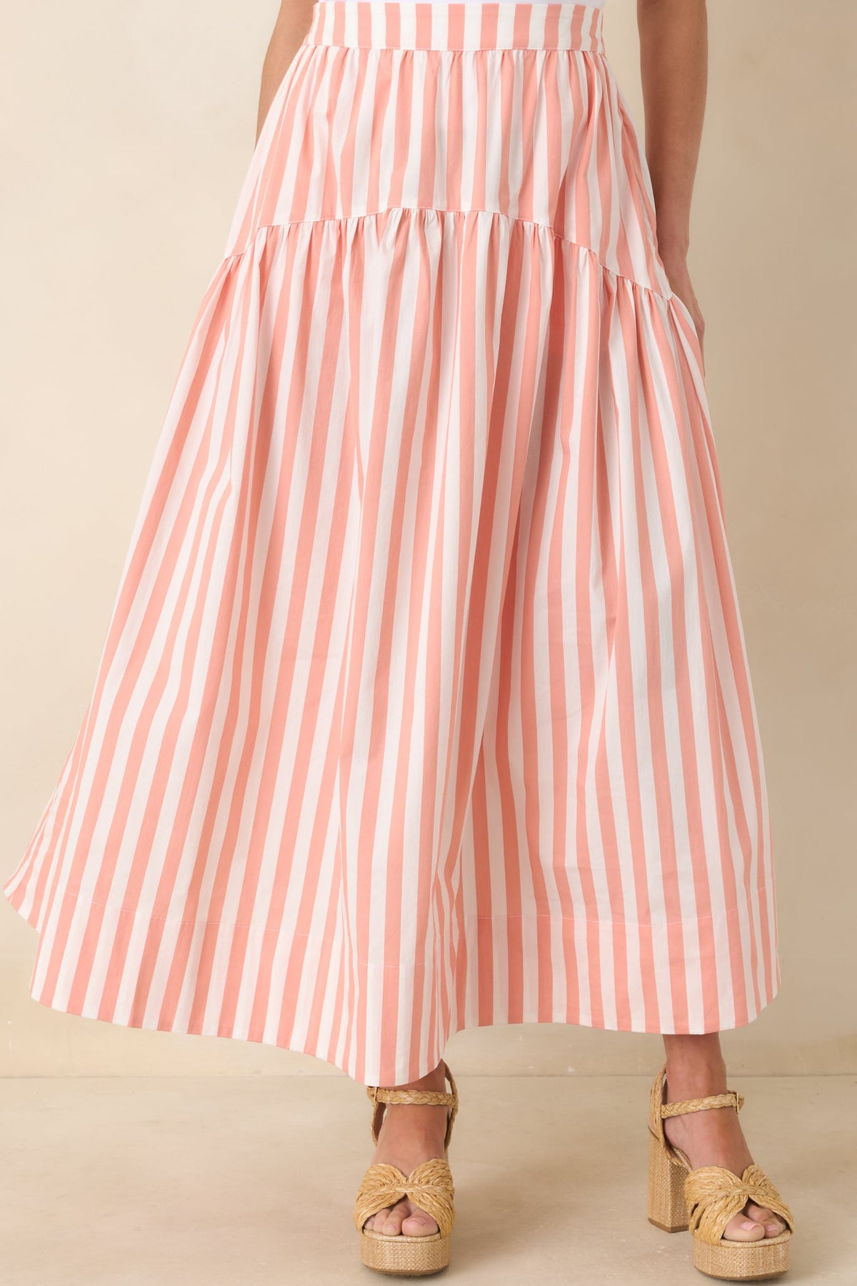 Tide & True Coral Orange Stripe Tiered Maxi Skirt