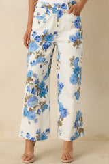 Grace in Motion Blue Floral Print Cotton Wide Leg Pants