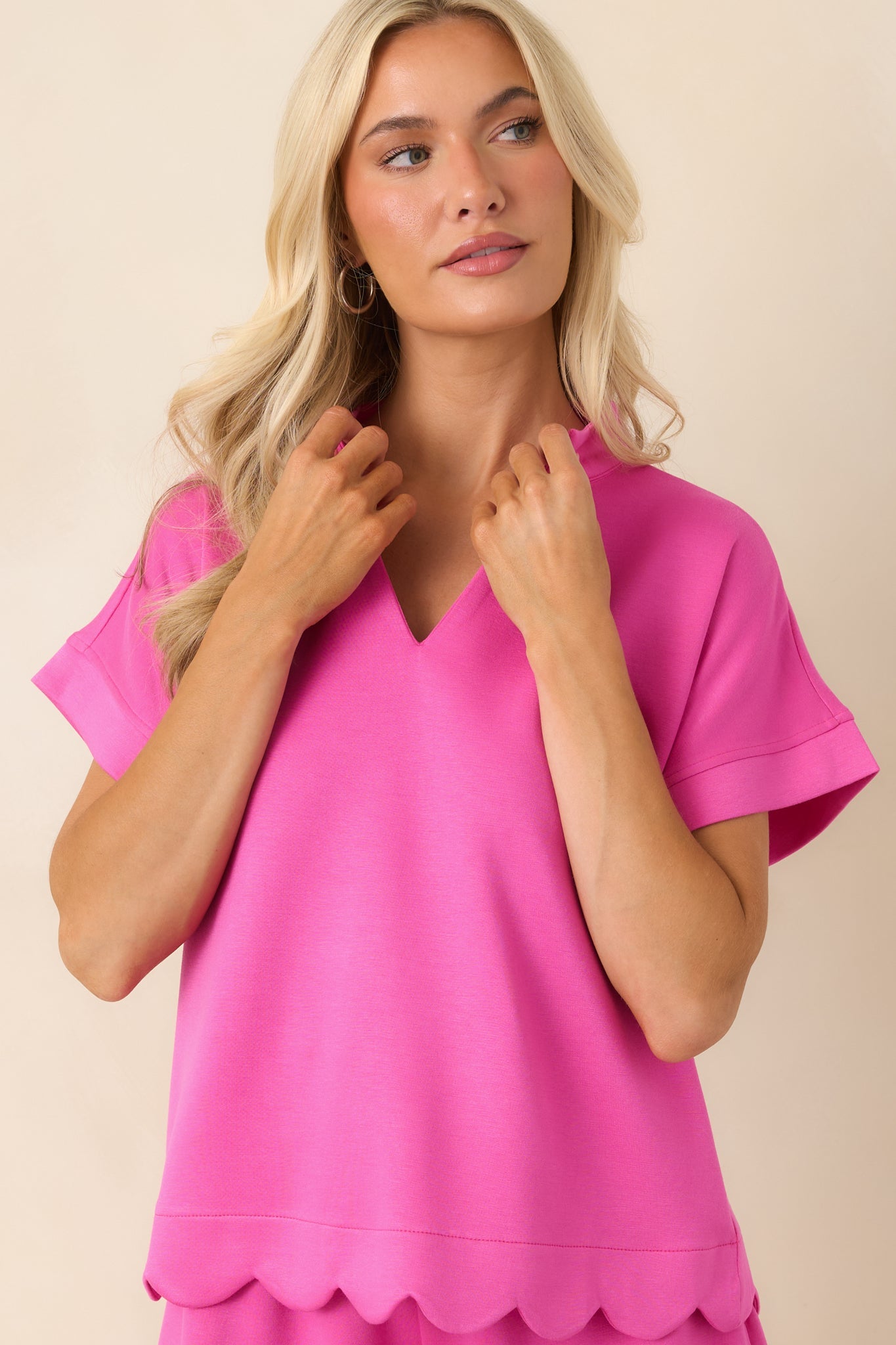 First Class Flirt Hot Pink Scalloped Hem Top