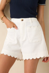 You Were Saying Ivory Cotton Scalloped Trim Shorts