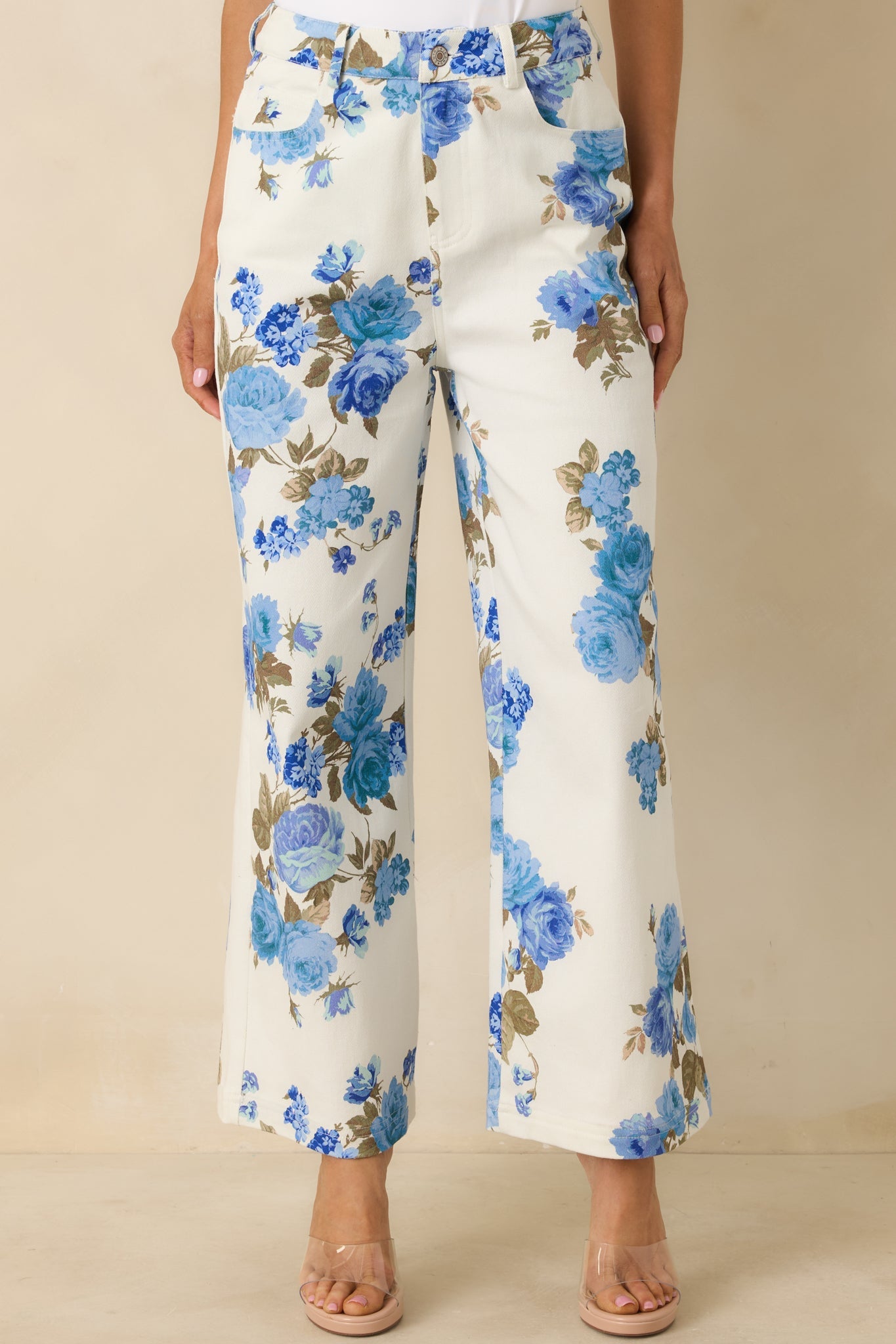 Grace in Motion Blue Floral Print Cotton Wide Leg Pants
