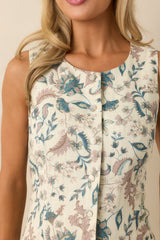 As Clear As Day Ivory Multi Floral Print Sleeveless Mini Shirt Dress