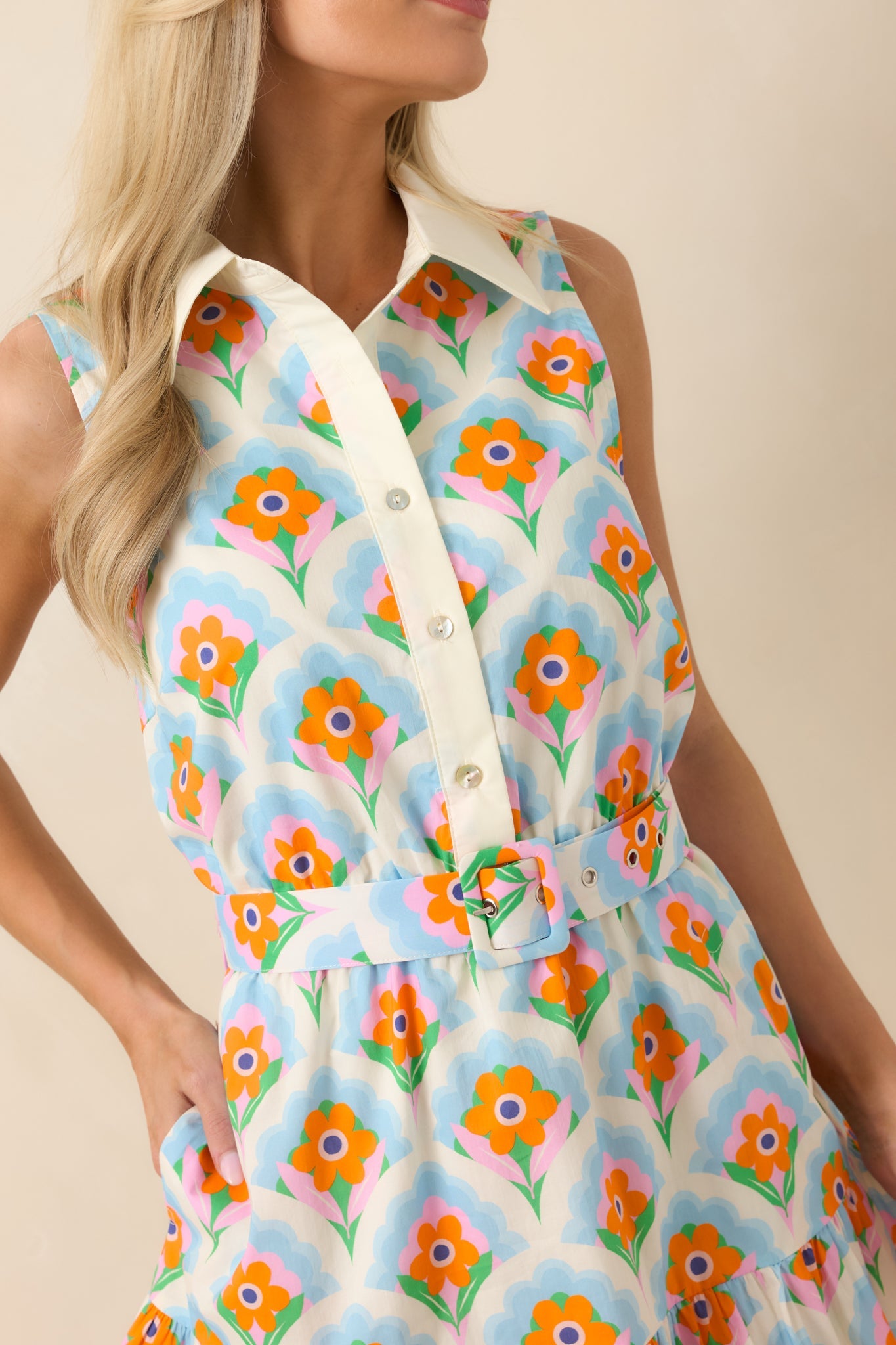 Weekend in Palm Springs Orange & Light Blue Floral Mini Dress