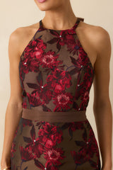 For the Storyline Mocha Brown Multi Floral Jacquard Maxi Dress