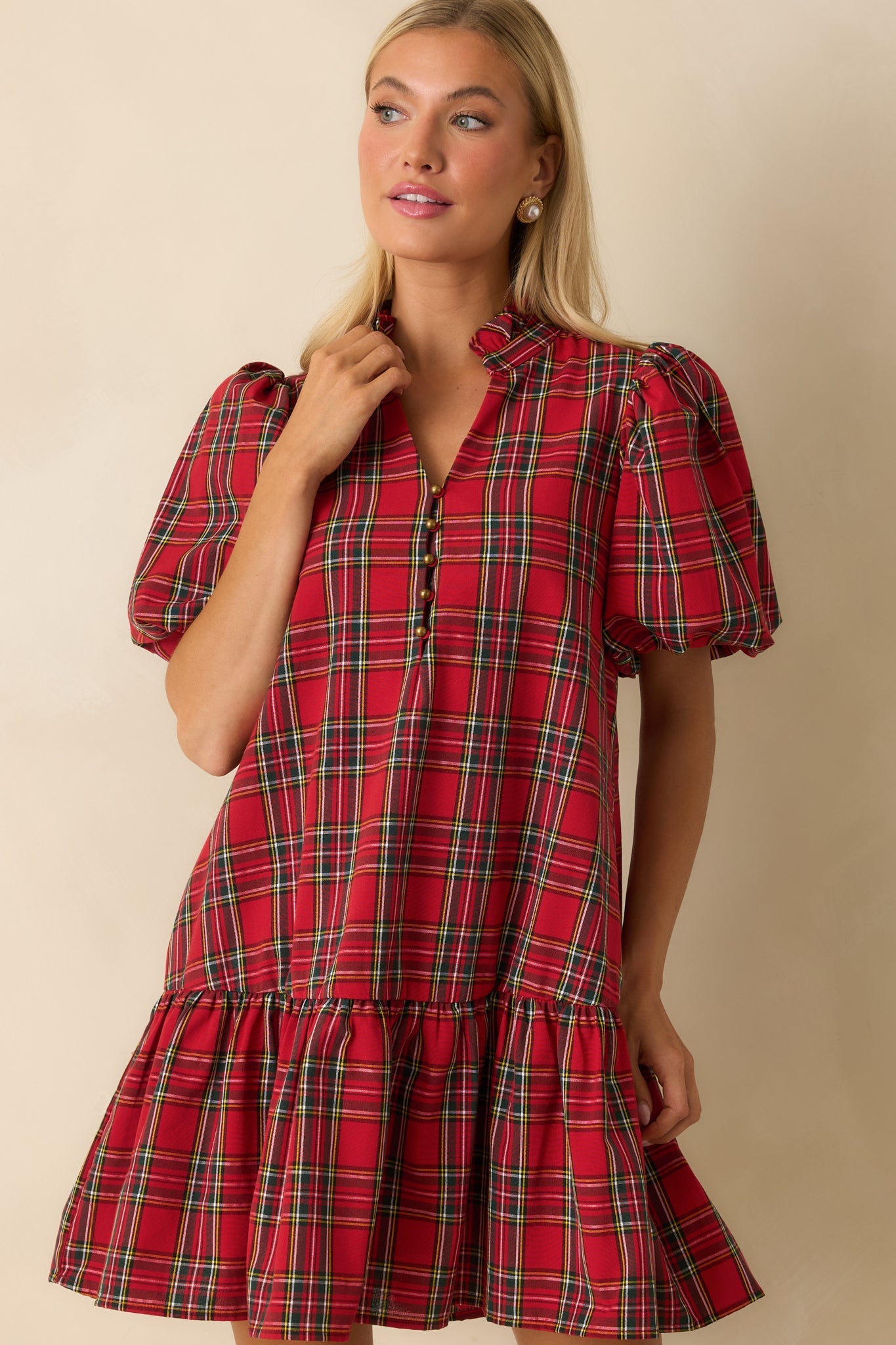 Wrapped in Cheer Red Plaid Mini Dress