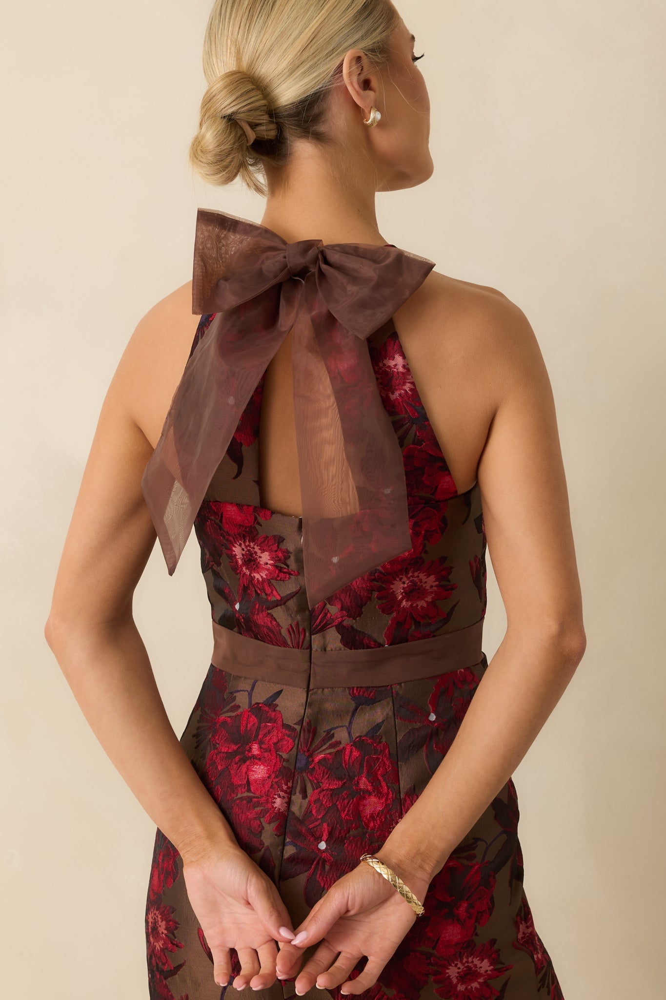 For the Storyline Mocha Brown Multi Floral Jacquard Maxi Dress
