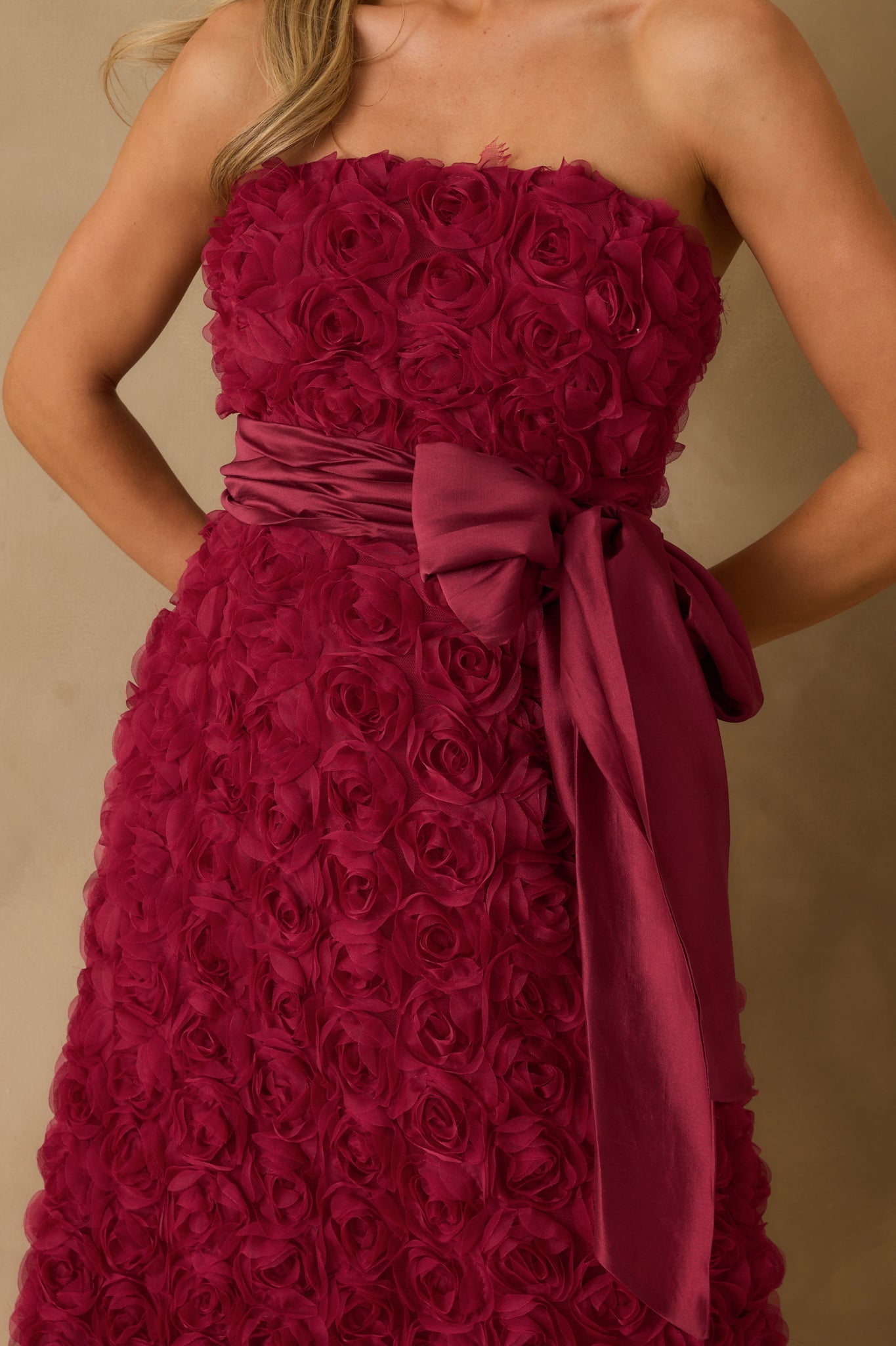 Raising The Bar Wine Red Floral Applique Midi Dress