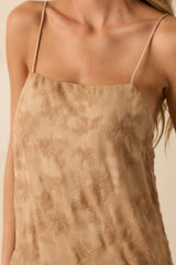 You Tell Me Tan Textured Floral Print Chiffon Drop Waist Maxi Dress