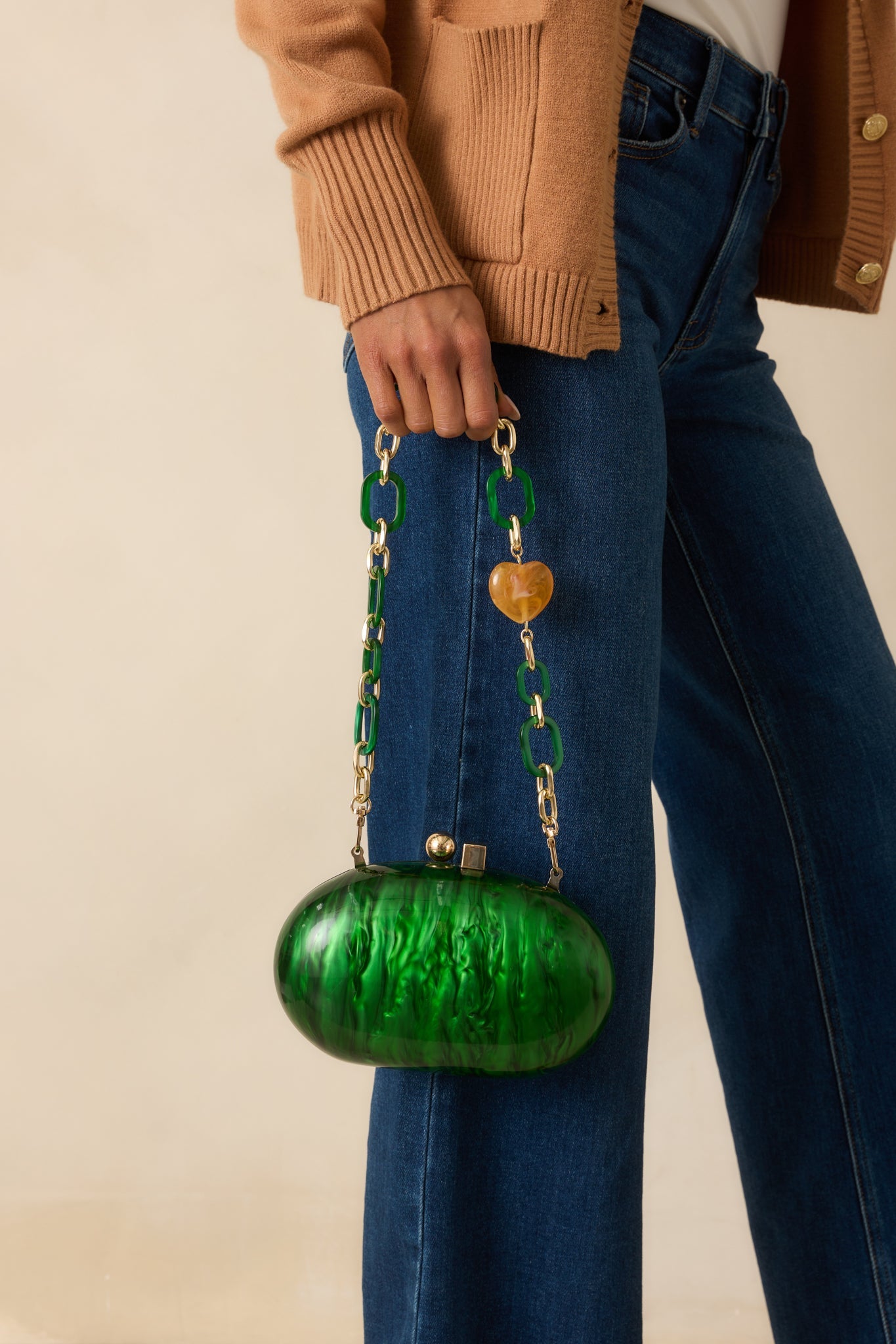 Worth Remembering Emerald Green Pearlescent Rounded Clutch Bag
