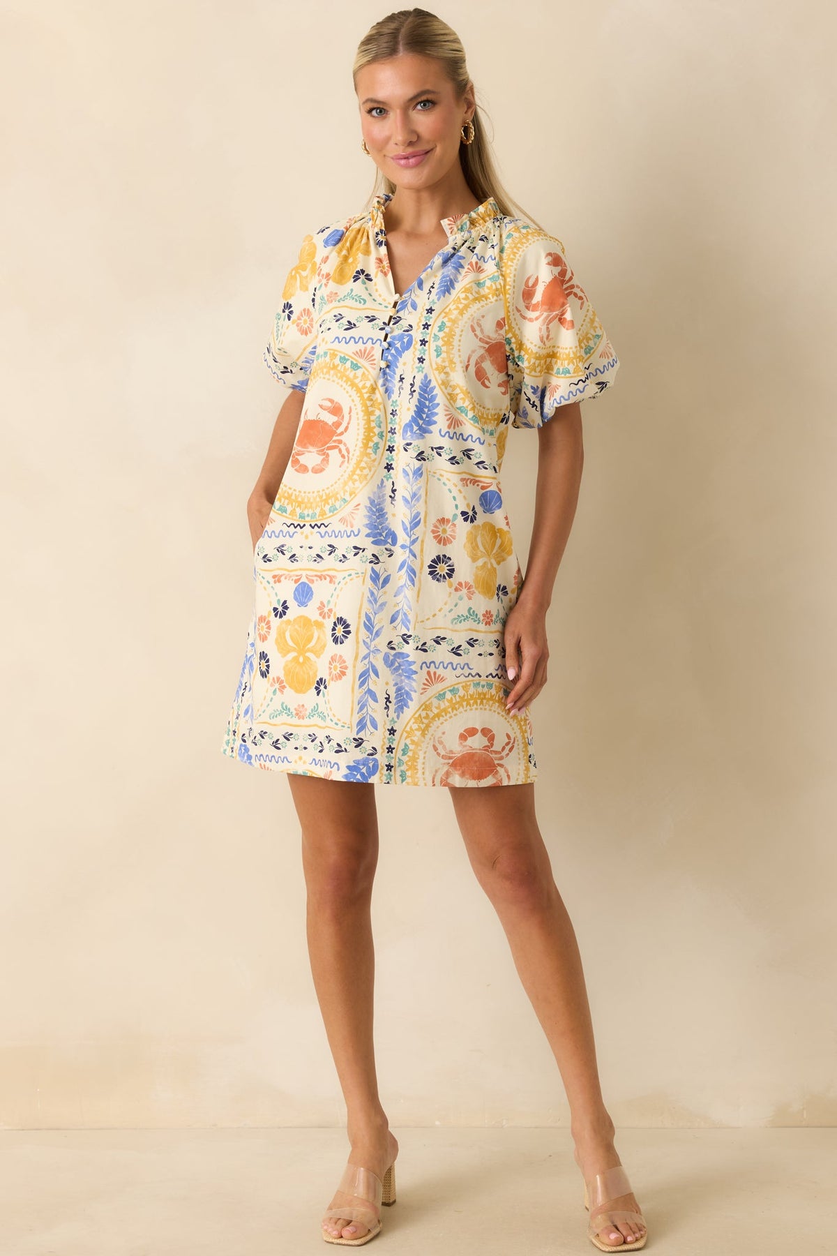 Prosperina Sasha Multi Cotton Coastal Print Mini Shift Dress