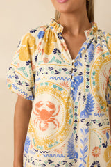 Prosperina Sasha Multi Cotton Coastal Print Mini Shift Dress