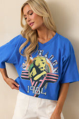 Van Halen Cobalt Blue Cotton 1984 Oversized Jersey Graphic Tee