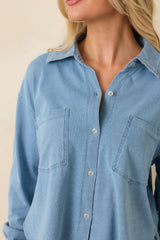 Z Supply Reese Washed Indigo Cropped Denim Jersey Button Up