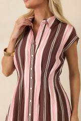 Coffee & Conversation Brown & Pink Stripe Midi Shirt Dress