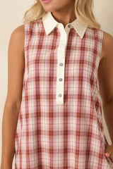 Small Town Story Pink Plaid Cotton Midi Dress
