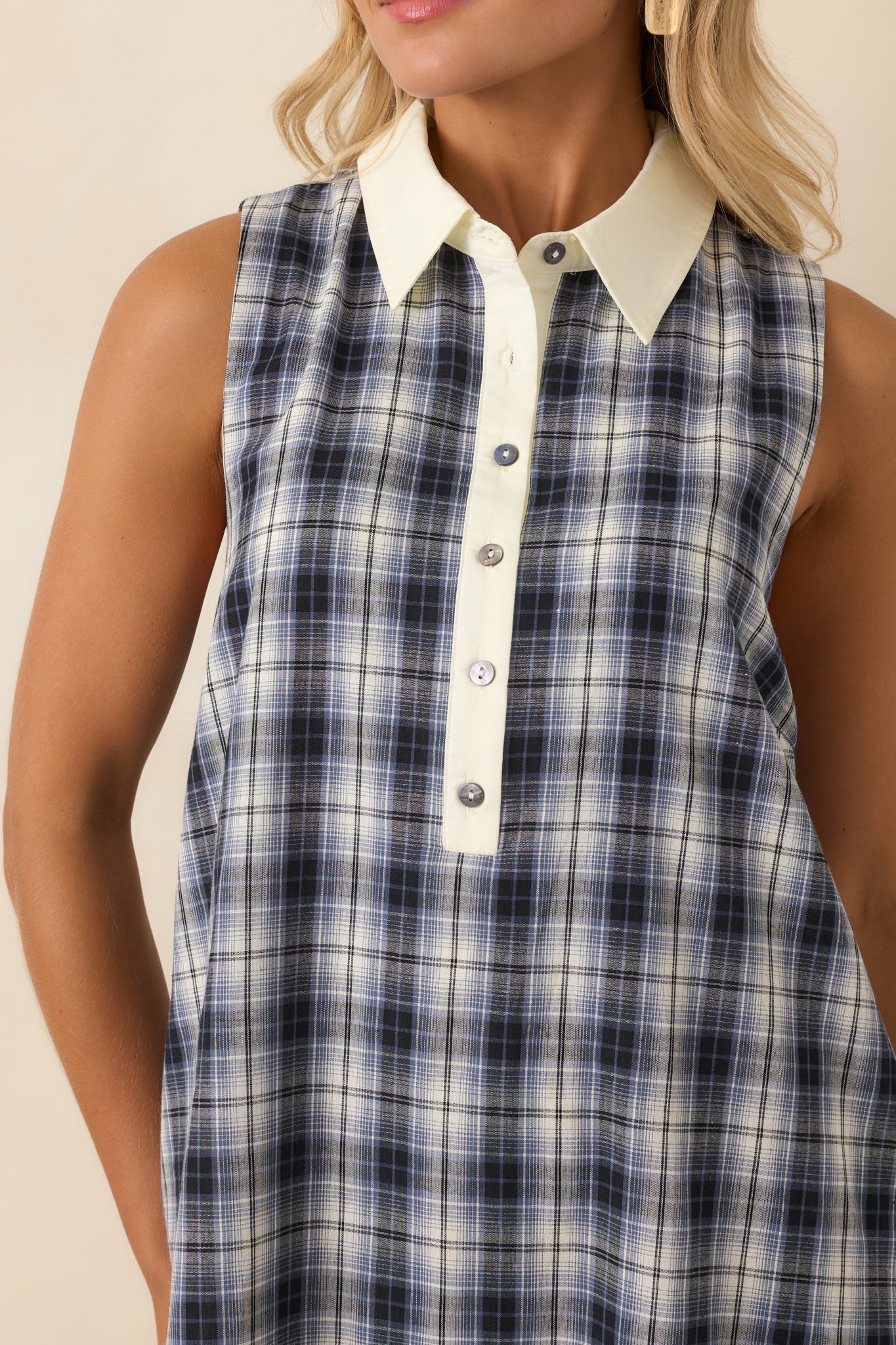 Small Town Story Navy Plaid Cotton Midi Dress