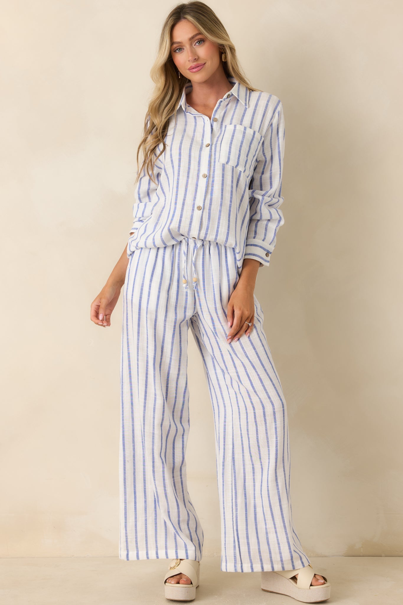 Salt Air & Sunshine Blue Stripe Gauzy Cotton Button-Up Shirt
