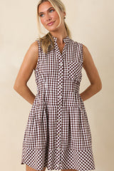 Made for Wandering Chocolate Brown Gingham Sleeveless Mini Dress