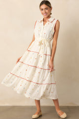 Sunlit Soirée Ivory Floral Collared Maxi Dress