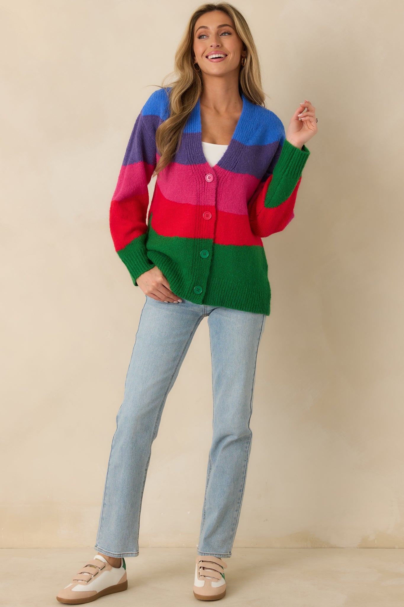 Color Me Happy Multi Colorblock Knit Cardigan
