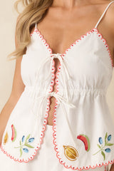 MINKPINK Santorini White Multi Embroidered Cotton Cami