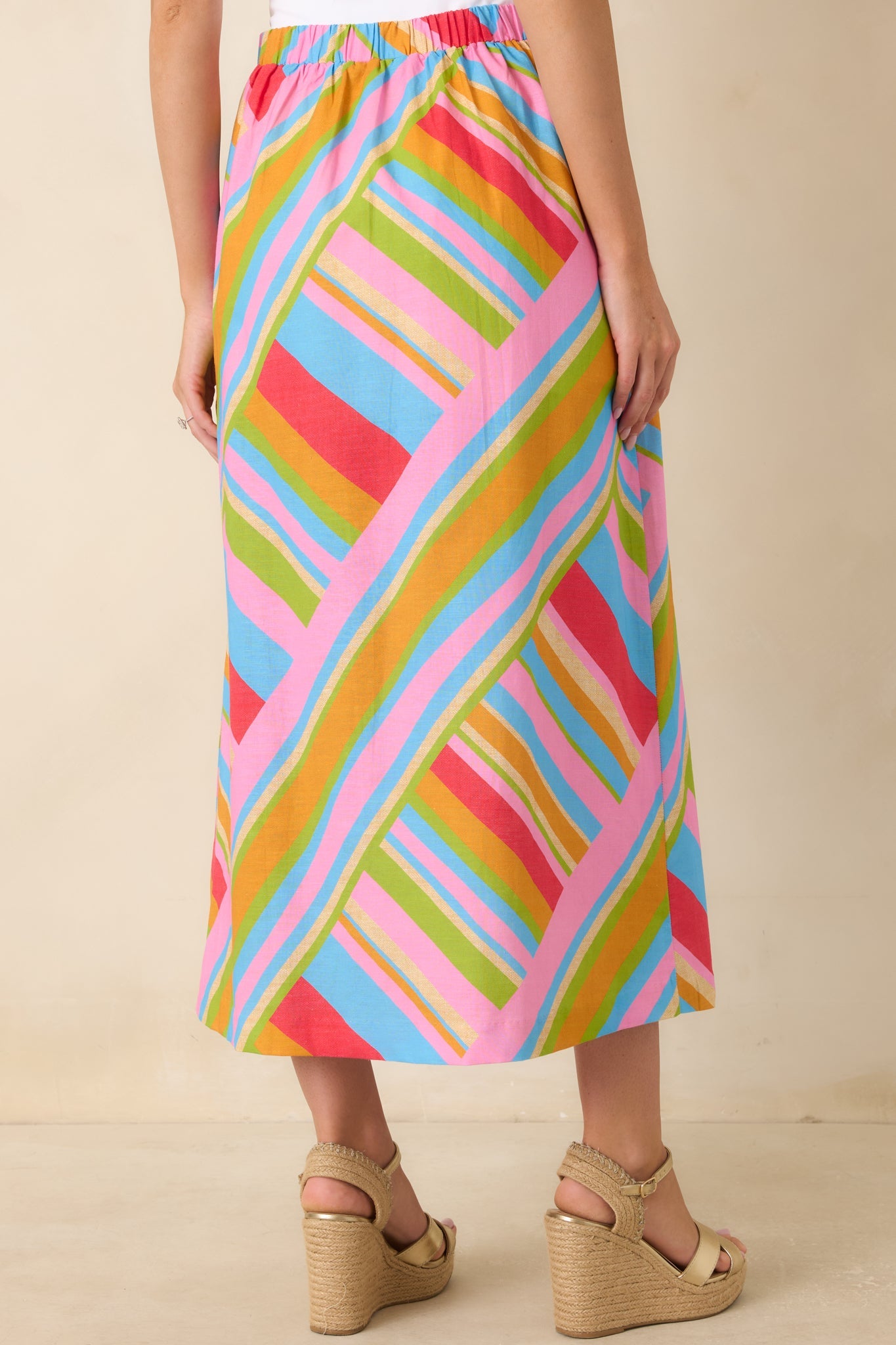 Nothing But Good Vibes Multi Geometric Cotton Linen Midi Skirt