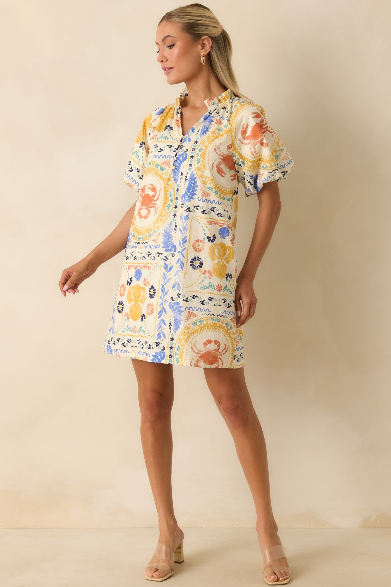 Prosperina Sasha Multi Cotton Coastal Print Mini Shift Dress