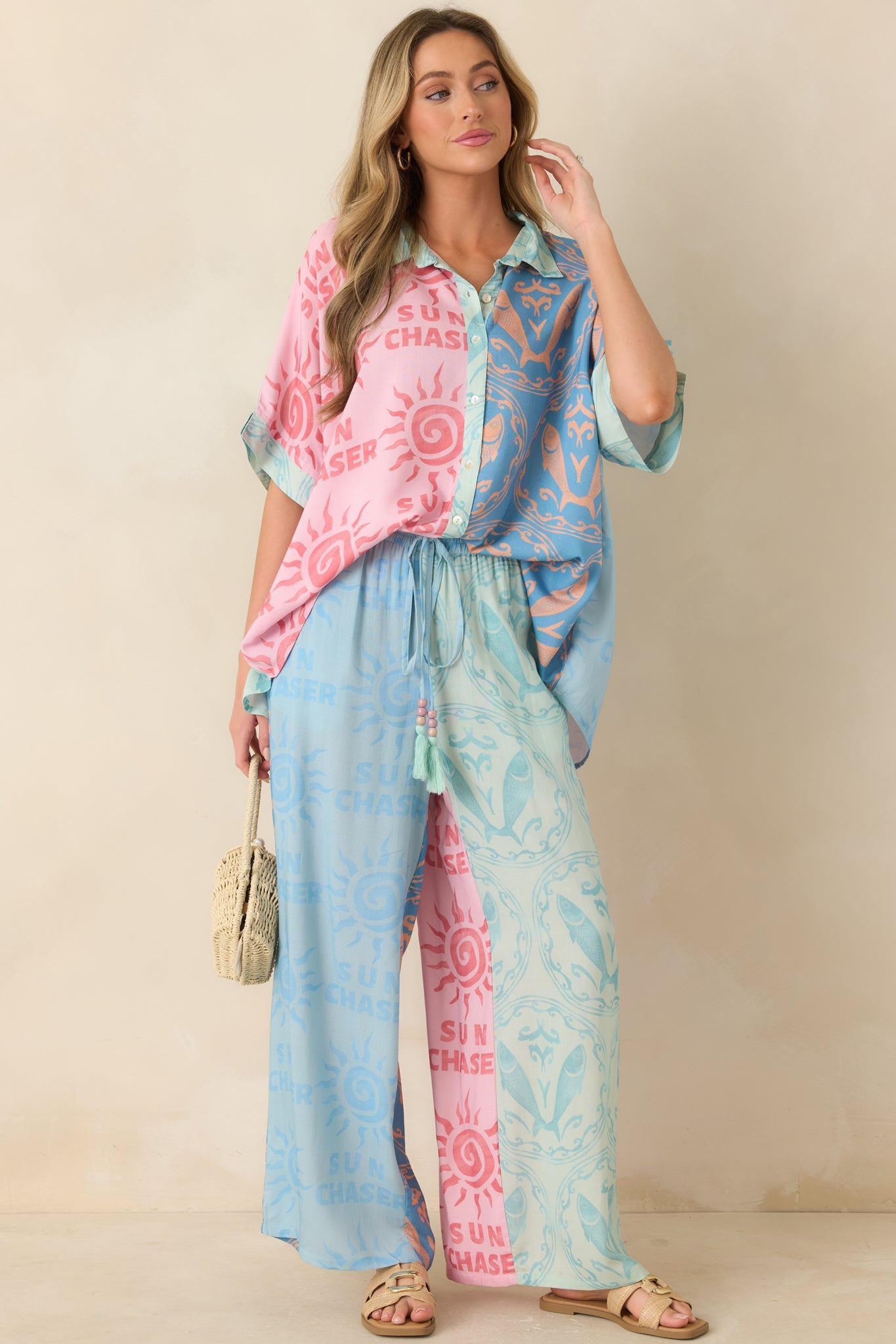 Sun Chaser Multi Colorblock Button-Up Top