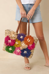 Fiesta Flora Natural Multi Floral Raffia Straw Tote