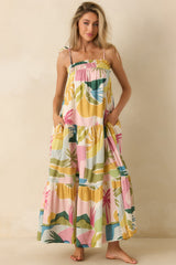 Paradisa Panacea Multi Tropical Lagoon Print Cotton Maxi Dress