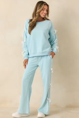 Fit To Be Tied Aqua Blue Tie Detail Wide Leg Sweatpants
