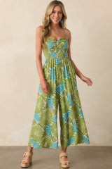 Something Light And Easy Green Floral Linen Blend Jumpsuit