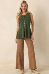 Business & Pleasure Camel Brown Cotton Wide Leg Cropped Pants