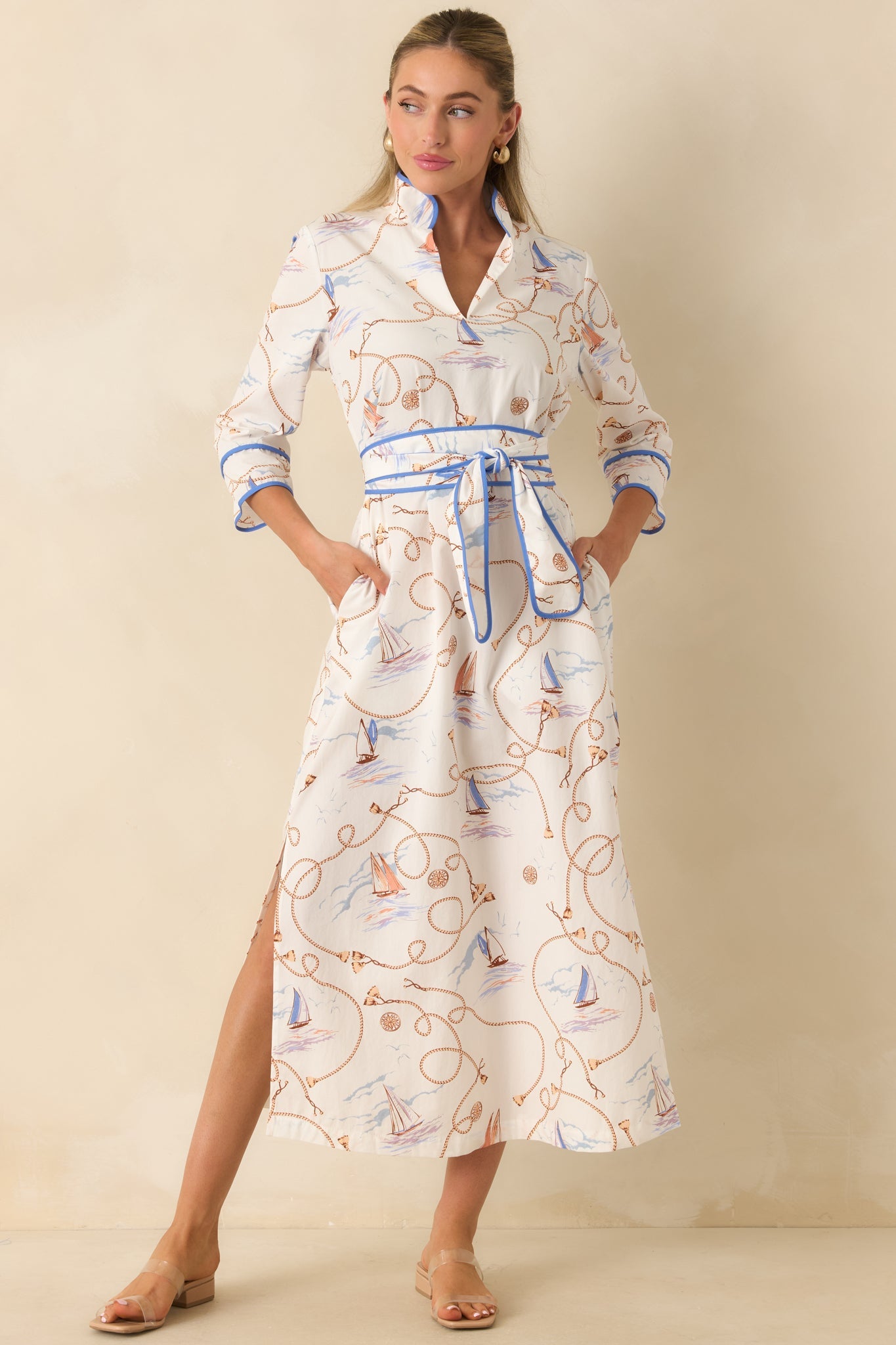 Prosperina Matilda Ivory Multi Cotton Nautical Maxi Dress
