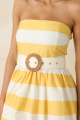 The Amanda Yellow & White Stripe Cotton Strapless Midi Dress