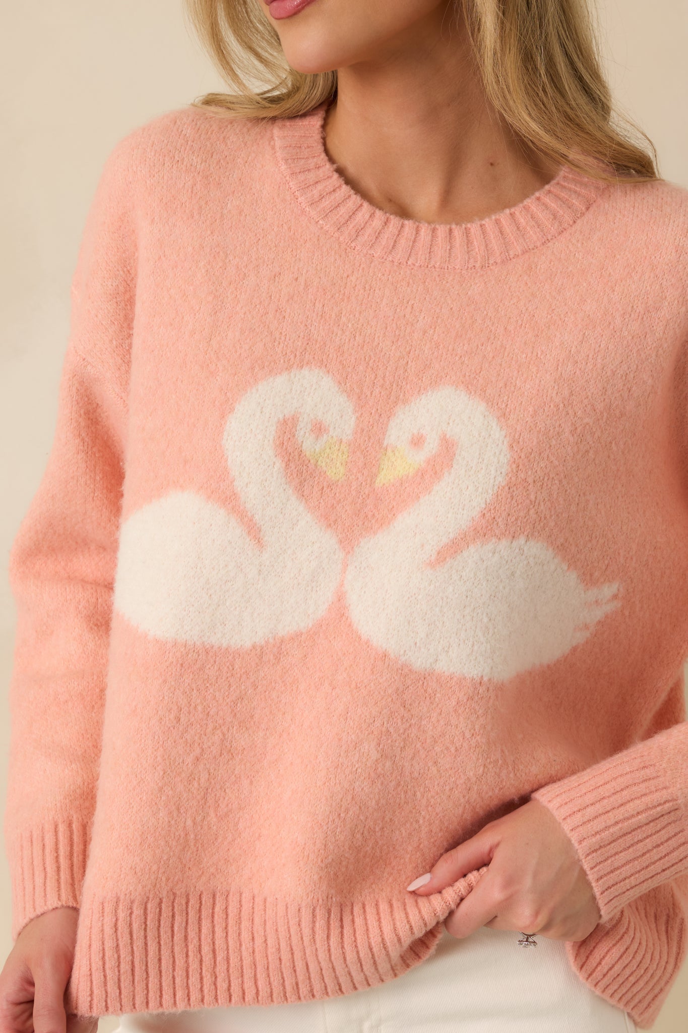 Love Birds Coral Orange Knit Swan Sweater