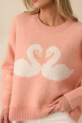 Love Birds Coral Orange Knit Swan Sweater