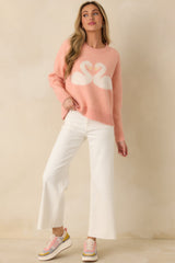 Love Birds Coral Orange Knit Swan Sweater