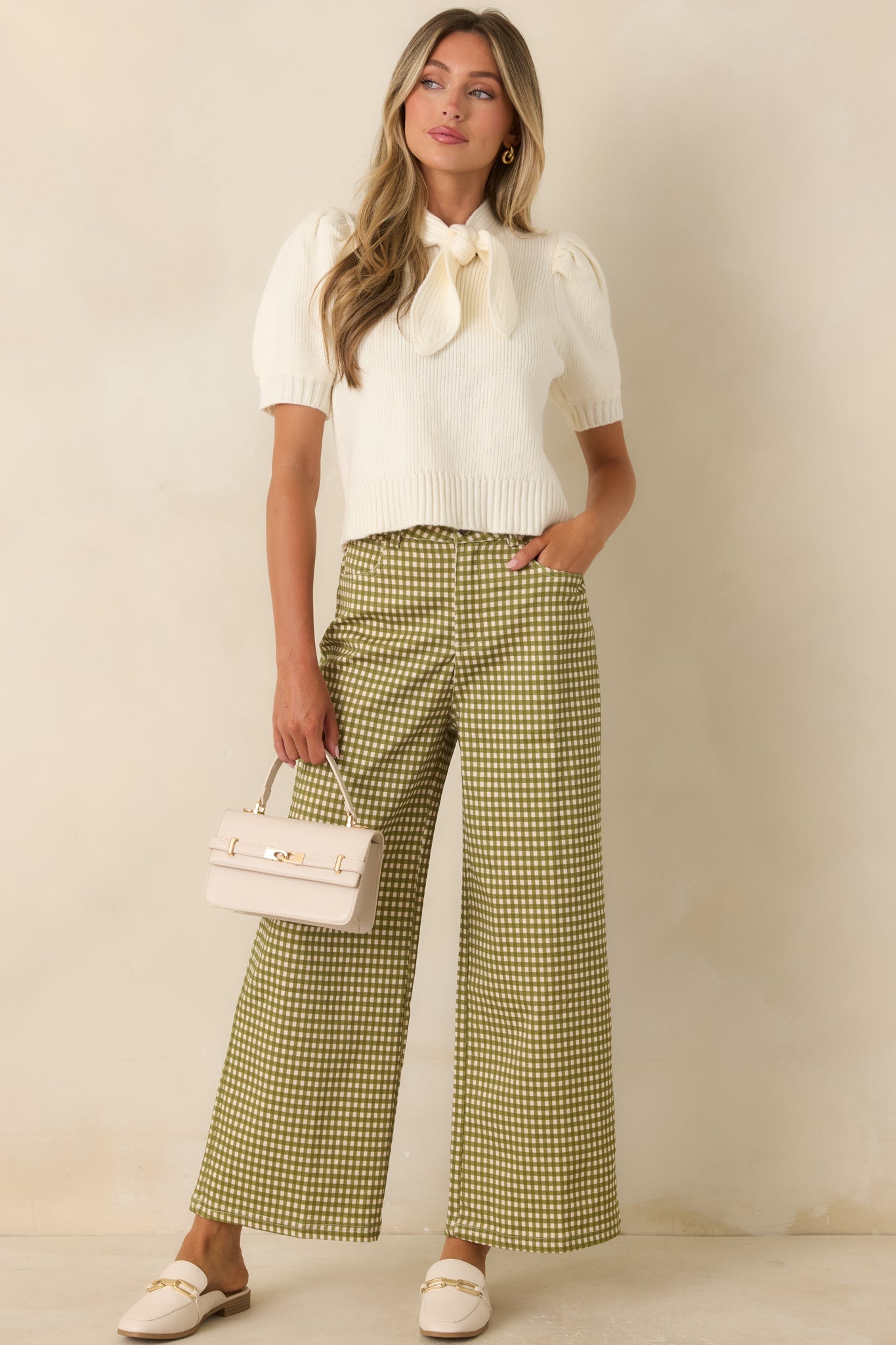 Weekends in the Countryside Olive Gingham Wide Leg Pants