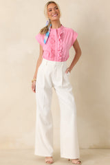 You Brighten My Day Pink Scalloped Ruffle Top