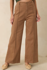 Business & Pleasure Camel Brown Cotton Wide Leg Cropped Pants