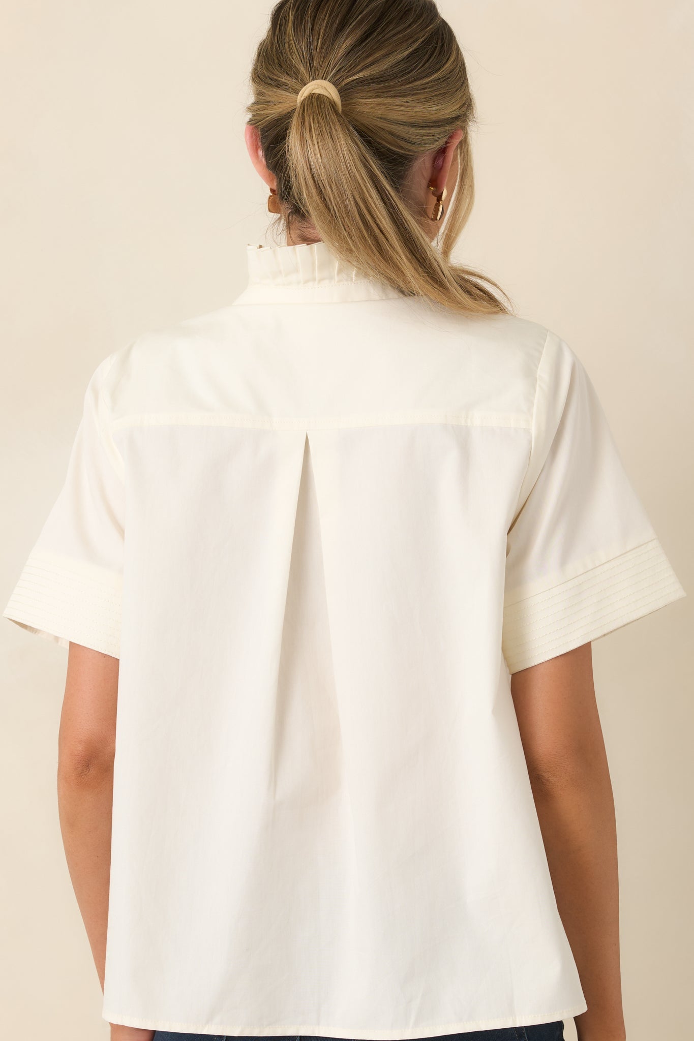 Nicely Done Ivory Cotton Ruffle Collar Blouse