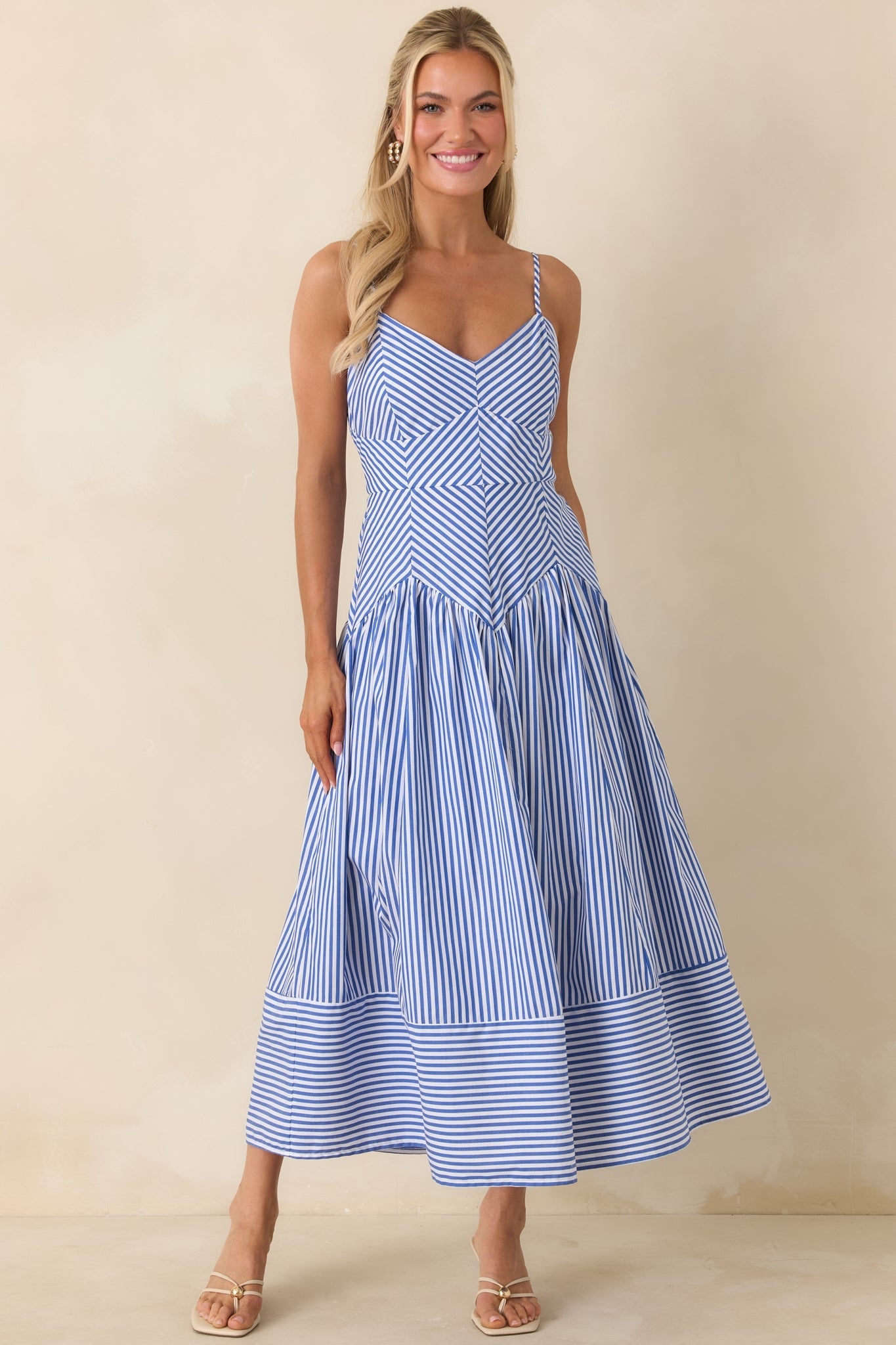 From All Angles Blue & White Stripe Cotton Midi Dress