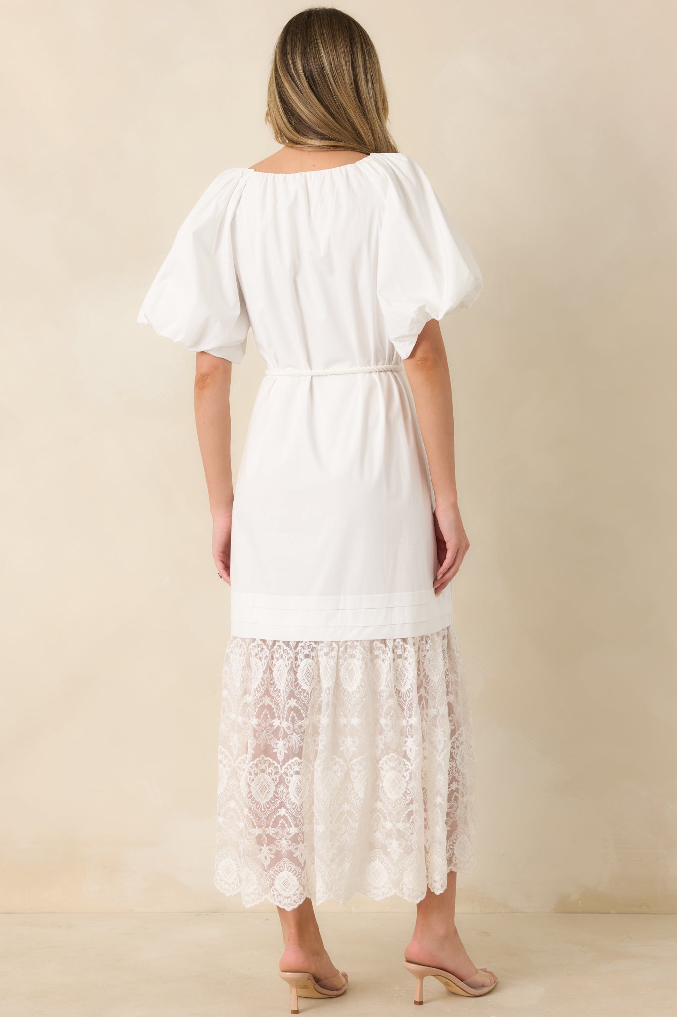 Je T'aime Toujours White Cotton & Gathered Lace Maxi Dress
