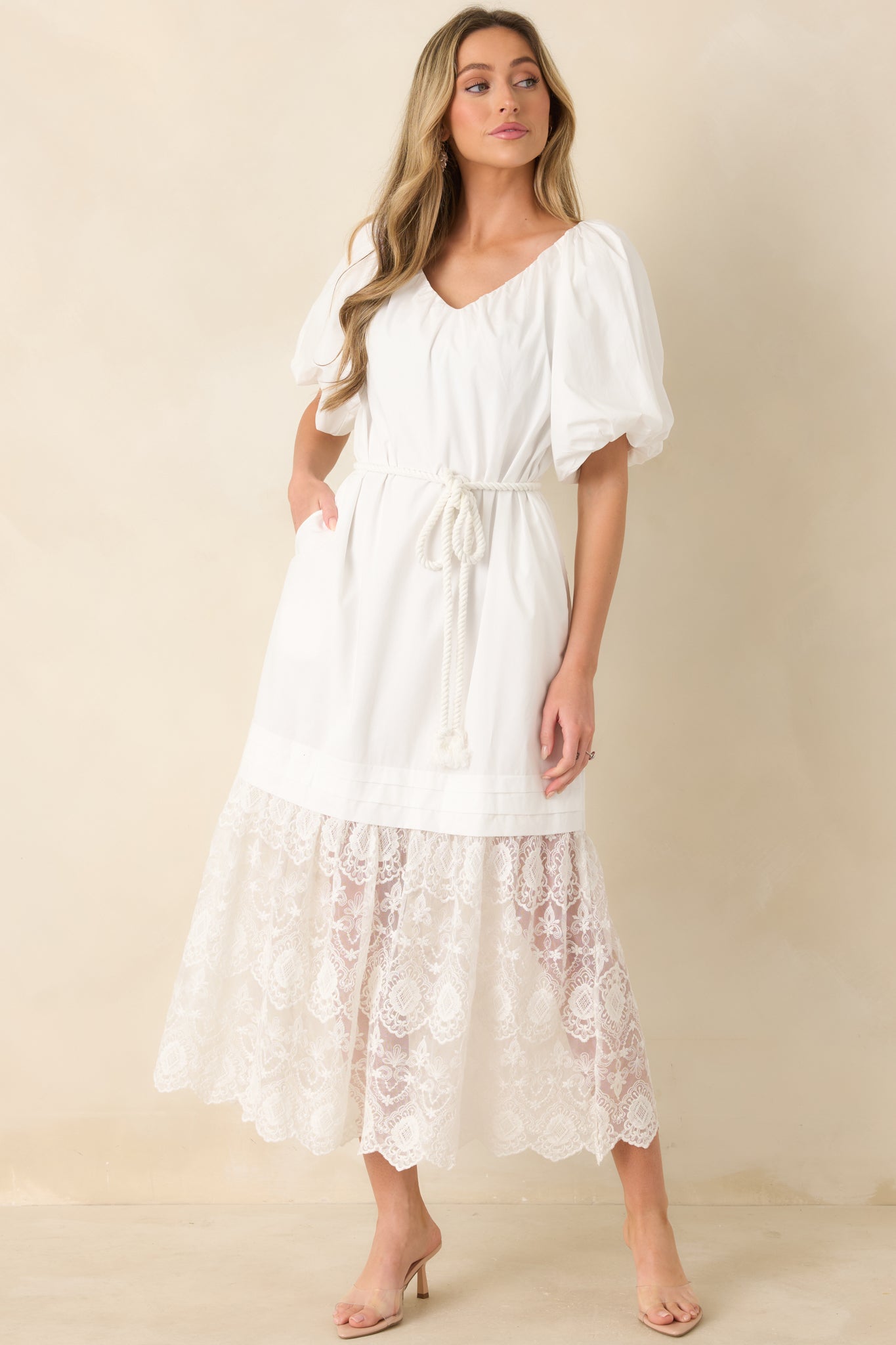 Je T'aime Toujours White Cotton & Gathered Lace Maxi Dress