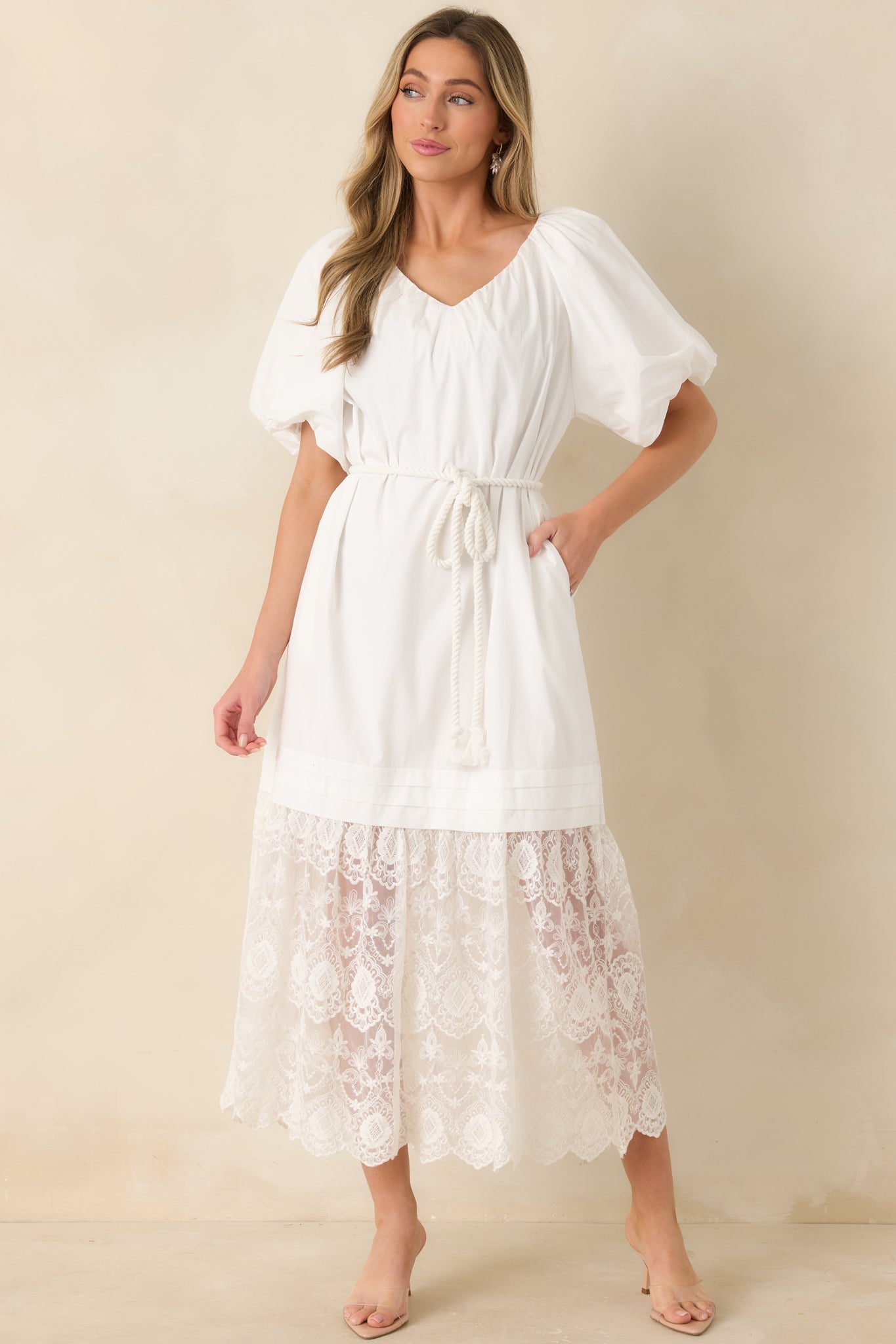 Je T'aime Toujours White Cotton & Gathered Lace Maxi Dress