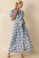 Prosperina Marianne Dusty Blue Floral Cotton Maxi Dress