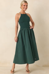 FRNCH Lucia Green Cotton Strappy Knit Bodice Midi Dress